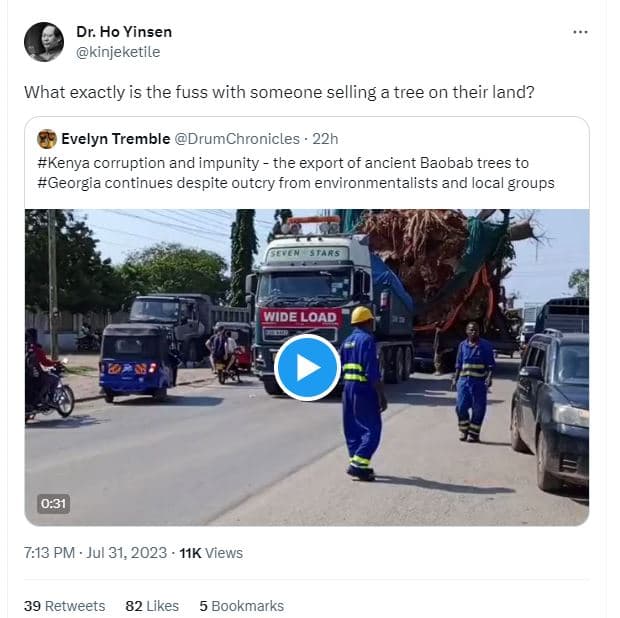 Dr. ho yinsen kinjeketile what exactly is the fuss with someone selling a tree o