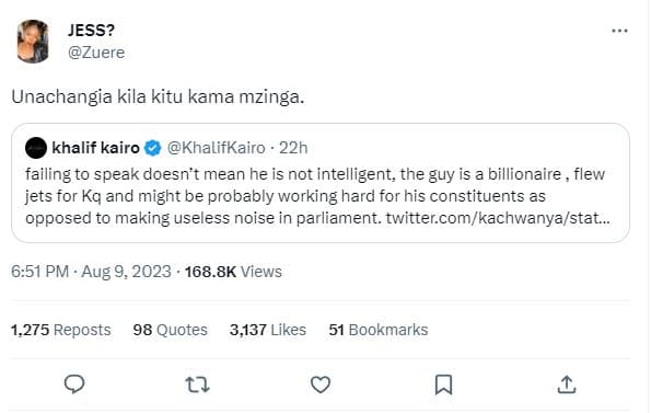 Jess? zuere unachangia kila kitu kama mzinga. khalif kairo khalifkairo 22h faili