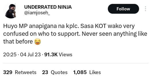 Underrated ninja iamjoseh_ follow huyo mp anapigana na kplc. sasa kot wako very