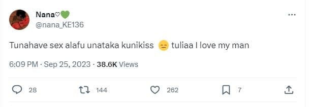 Nanav nana_ke136 tunahave sex alafu unataka kunikiss tuliaa love my man 6.09 pm