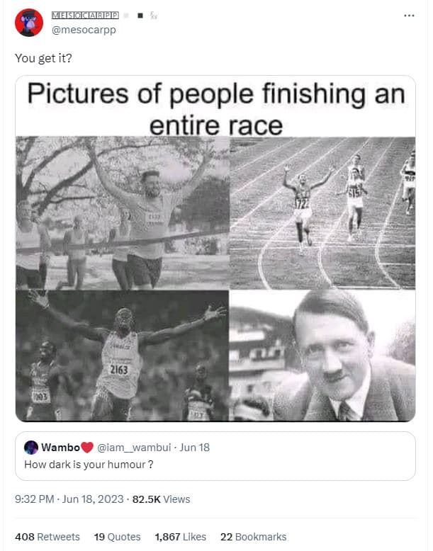 Mesdlmp mesocarpp you get it? pictures of people finishing an entire race wambo