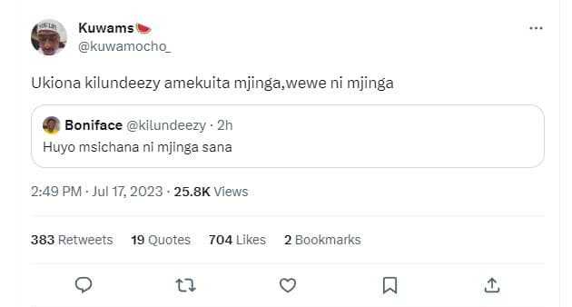 Kuwams kuwamocho ukiona kilundeezy amekuita mjingawewe ni mjinga boniface kilund