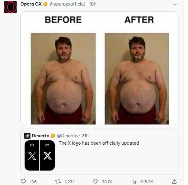 Opera gx operagxofficial 18h before after dexerto dexerto 21h the xlogo has been