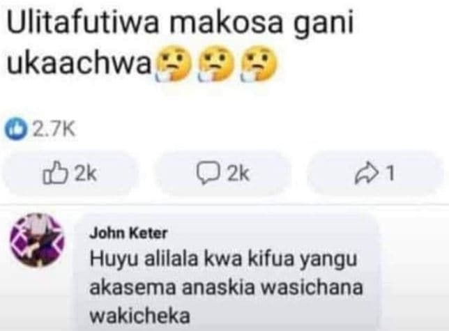 Ulitafutiwa makosa gani ukaachwa 2.7k 02 2k 02k 1 john keter huyu alilala kwa ki