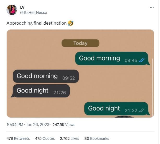 Lv itsher_nessa approaching final destination today good morning 0945 good morni