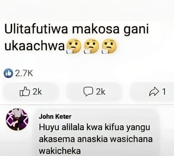 Ulitafutiwa makosa gani ukaachwa 2.7k 0d 2k 2k john keter huyu alilala kwa kifua