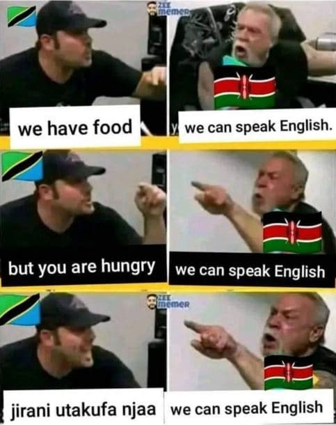 We have food we can ' speak english but you are hungry we can speak english mer