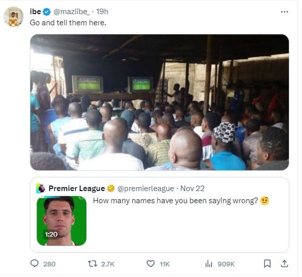 Ibe maziibe 19h go and tell them here premier league premierleague nov 22 how ma