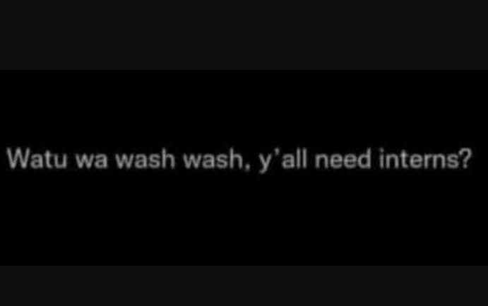 Watu wa wash wash. y'all need interns?