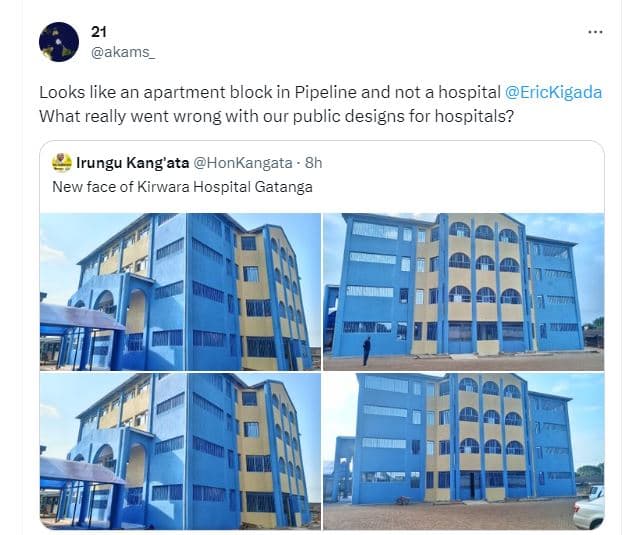 Akams looks like an apartment block in pipeline and not a hospital erickigada wh