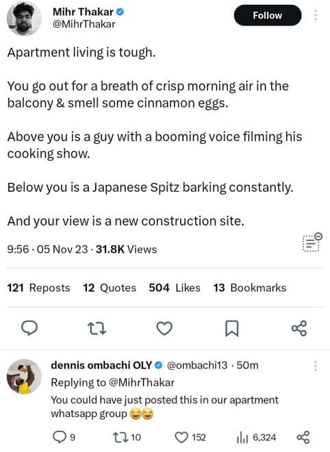 Mihr thakar mihrthakar follow apartment living is tough. you g0 out for a breath