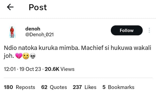 Post denoh denoh 021 follow ndio natoka kuruka mimba. machief si hukuwa wakali j