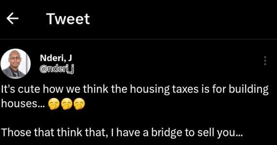 Tweet nderi, deff it's cute how we think the housing taxes is for building house
