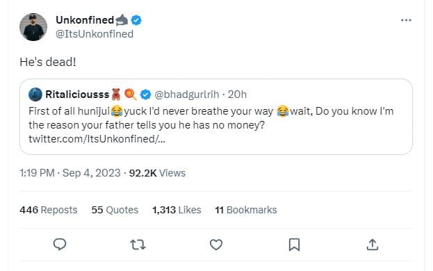 Unkonfined itsunkonfined he's dead! ritaliciousss bhadgurlrih 2oh first of all h