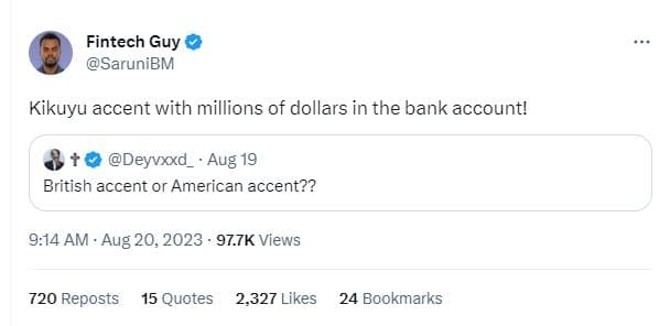 Fintech guy sarunibm kikuyu accent with millions of dollars in the bank account!