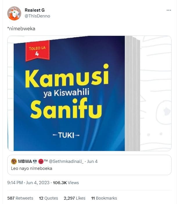 Realest g thisdenno 'nimebweka toleo la kamusi ya kiswahili sanifu tuki mbwa set