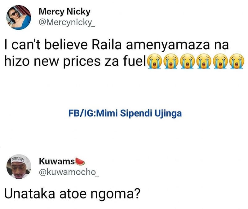 Mercy nicky mercynicky_ can't believe raila amenyamaza na hizo new prices za fue