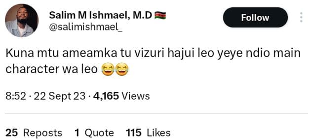 Salim m ishmael, m.d salimishmael _ follow kuna mtu ameamka tu vizuri hajui leo