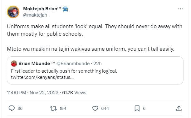 Maktejah briantu maktejah_ uniforms make all students 'look' equal. they should