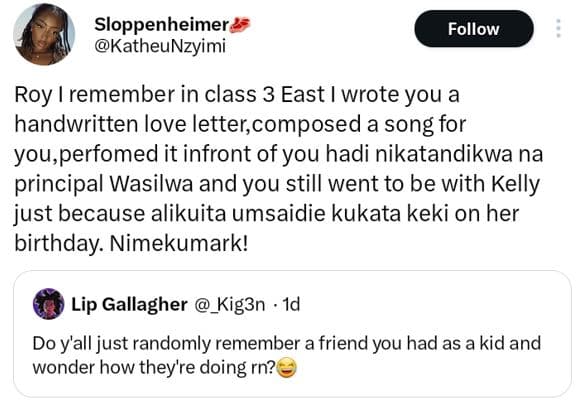 Sloppenheimer katheunzyimi follow roy remember in class 3 east wrote you a handw