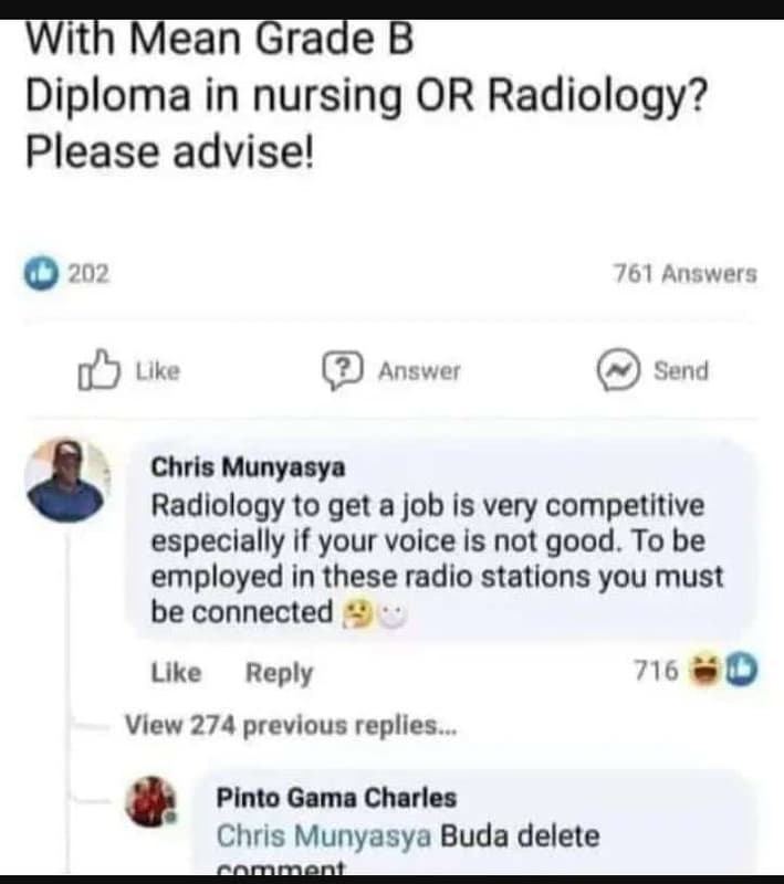 With mean grade b diploma in nursing or radiology? please advise! 202 761 answer