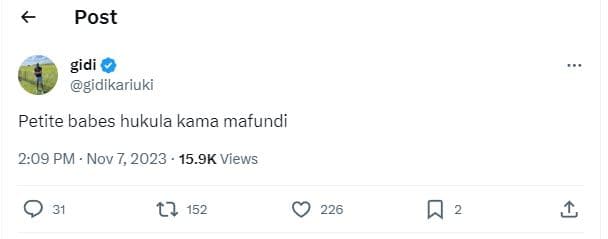 Post gidi gidikariuki petite babes hukula kama mafundi 2.09 pm . nov 7, . 15.9k