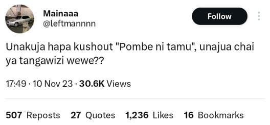 Mainaaa lettmannnn follow unakuja hapa kushout pombe ni tamu, unajua chai ya tan