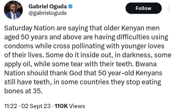 Gabriel oguda gabrieloguda follow saturday nation are saying that older kenyan m