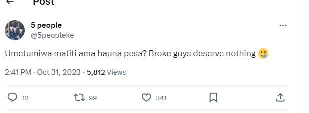 Fosl 5 people 5peopleke umetumiwa matiti ama hauna pesa? broke guys deserve noth