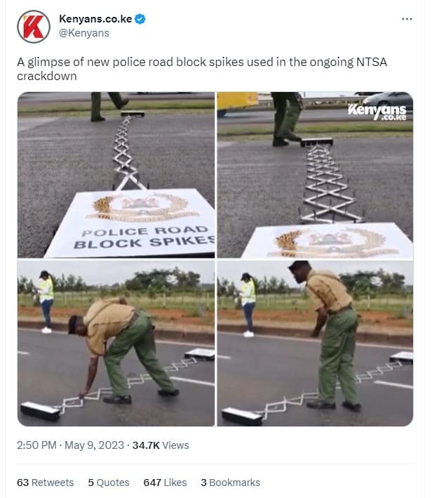 Kenyans.co.ke kenyans glimpse of new police road block spikes used in the ongoin