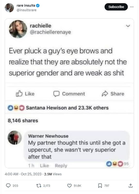 Rare insults insultsrare subscribe rachielle rachiellerenaye ever pluck aguy's e