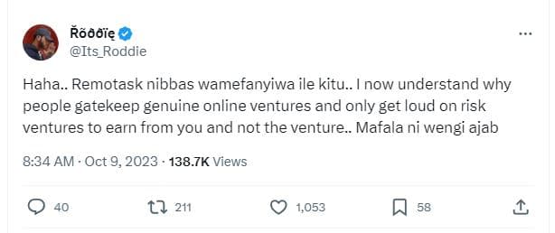 Öôôię its_roddie haha.. remotask nibbas wamefanyiwa ile kitu_ now understand why