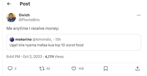 Post owich piochebrio me anytime receive money mokorino kimondio 15h ugali bila