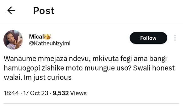 Post mical katheunzyimi follow wanaume mmejaza ndevu, mkivuta fegi ama bangi ham