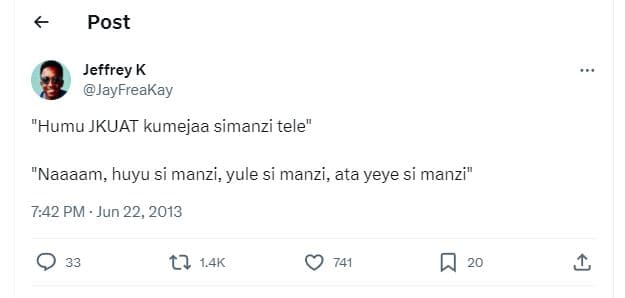 Post jeffrey k jayfreakay humu jkuat kumejaa simanzi tele naaaam, huyu si manzi,