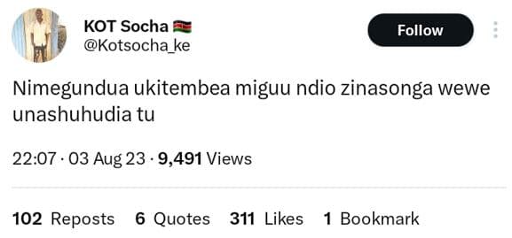 Kot socha kotsocha_ke follow nimegundua ukitembea miguu ndio zinasonga wewe unas