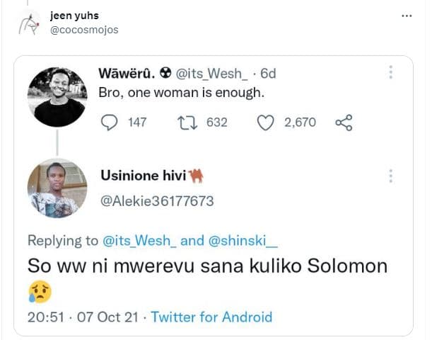 Jeen yuhs cocosmojos wãwërñ. its_wesh_ 6d bro, one woman is enough. 147 17 632 0