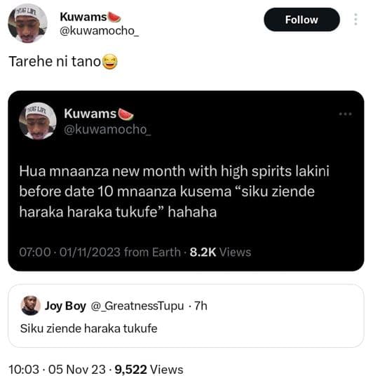 Kuwams kuwamocho follow tarehe ni tano kuwams kuwamocho hua mnaanza new month wi