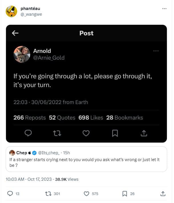 Phantéau _wangwe post arnold arnie_gold if you're going through a lot, please go