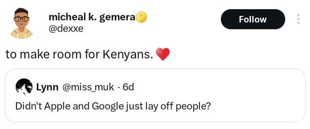 Micheal k. gemera dexxe follow to make room for kenyans lynn miss_muk 6d didn't