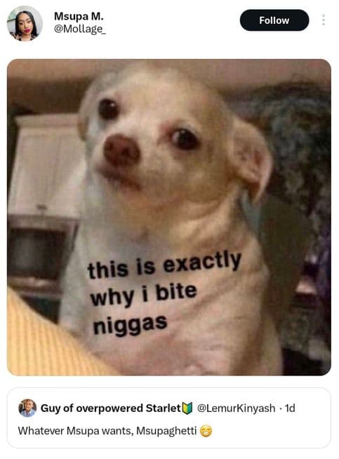 Msupa m mollage follow this is exactly why i bite niggas guy of overpowered star