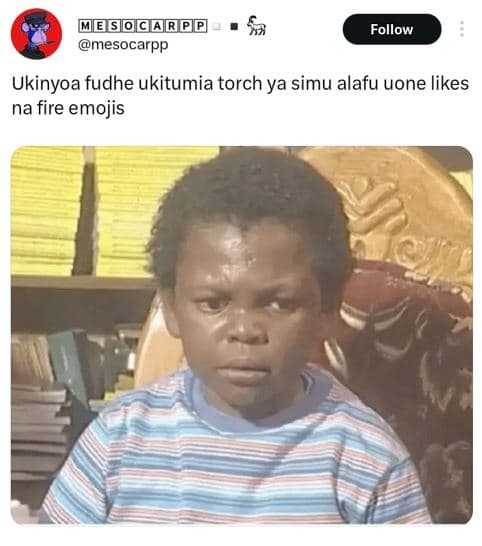 Meeddd mesocarpp 5 follow ukinyoa fudhe ukitumia torch ya simu alafu uone likes