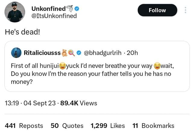 Unkonfined itsunkonfined follow he's dead! ritaliciousss bhadgurlrih 2oh first o