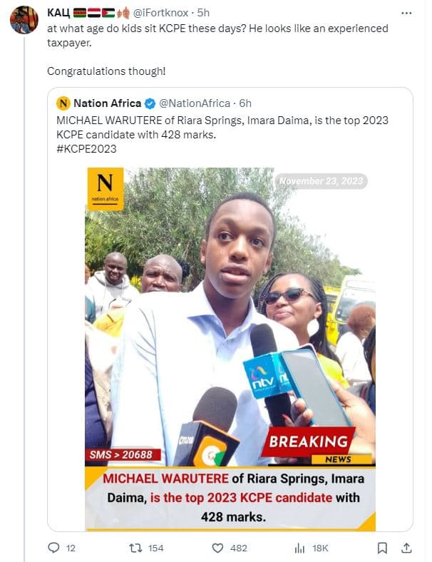 Kal ifortknox 5h at what age do kids sit kcpe these days? he looks like an exper