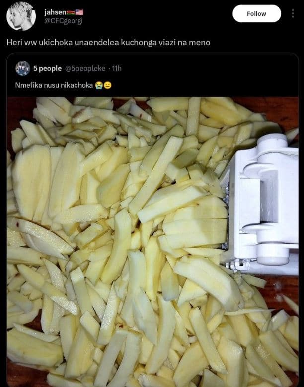 Jahsen cfcgeorgi follow heri ww ukichoka unaendelea kuchonga viazi na meno 5 peo