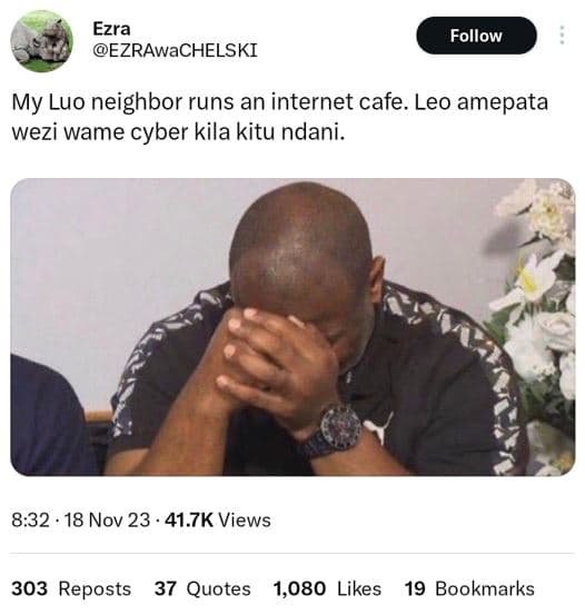 Ezra ezrawachelski follow my luo neighbor runs an internet cafe. leo amepata wez