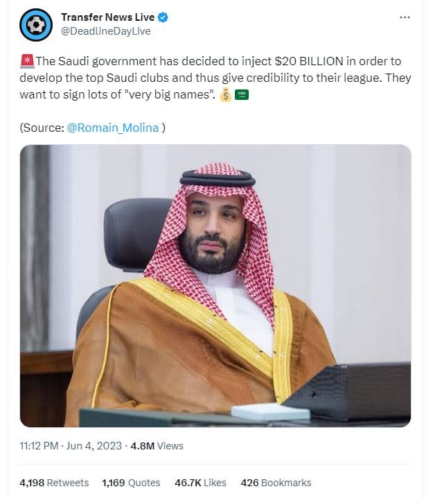Transfer news live deadlinedaylive the saudi government has decided to inject 20