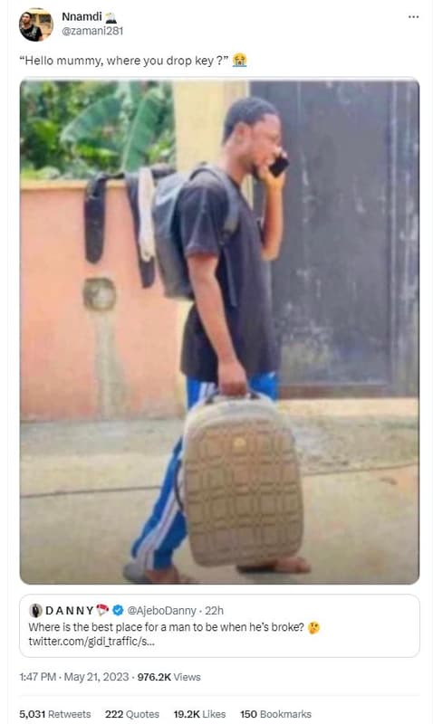 Nnamdi zamani281 hello mummy where you drop key ? danny ajebodanny 22h where is