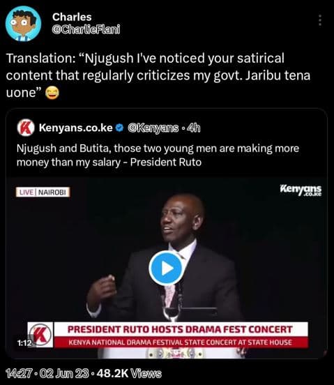 Charles chailidflani translation njugush i've noticed your satirical content tha