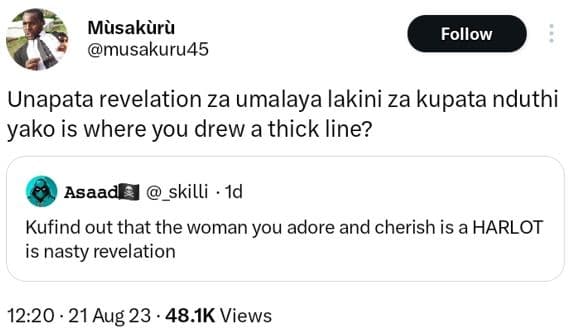 Musakuru musakuru45 follow unapata revelation za umalaya lakini za kupata nduthi